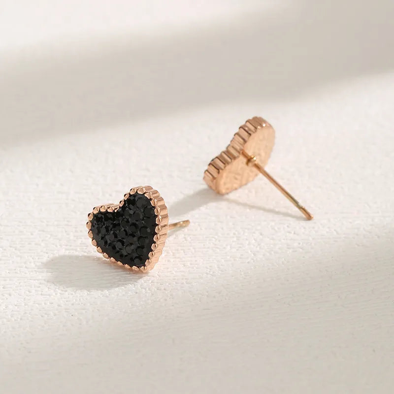 Rose Black Heart Studs