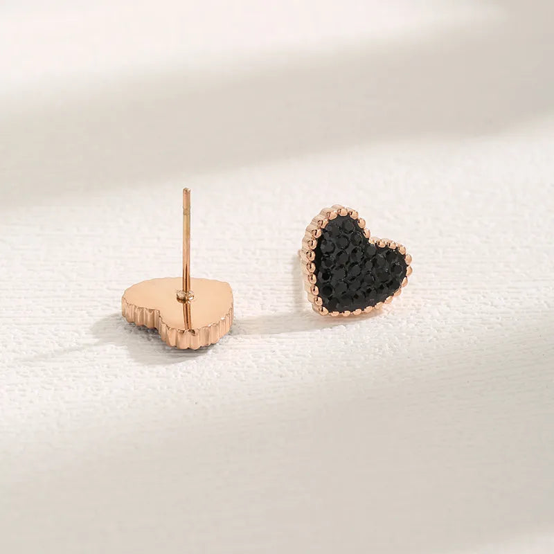 Rose Black Heart Studs