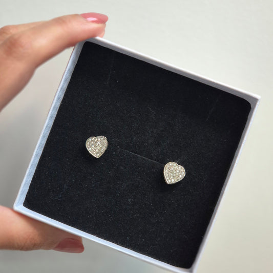 Sparkling Heart Stud Earrings ~ Silver